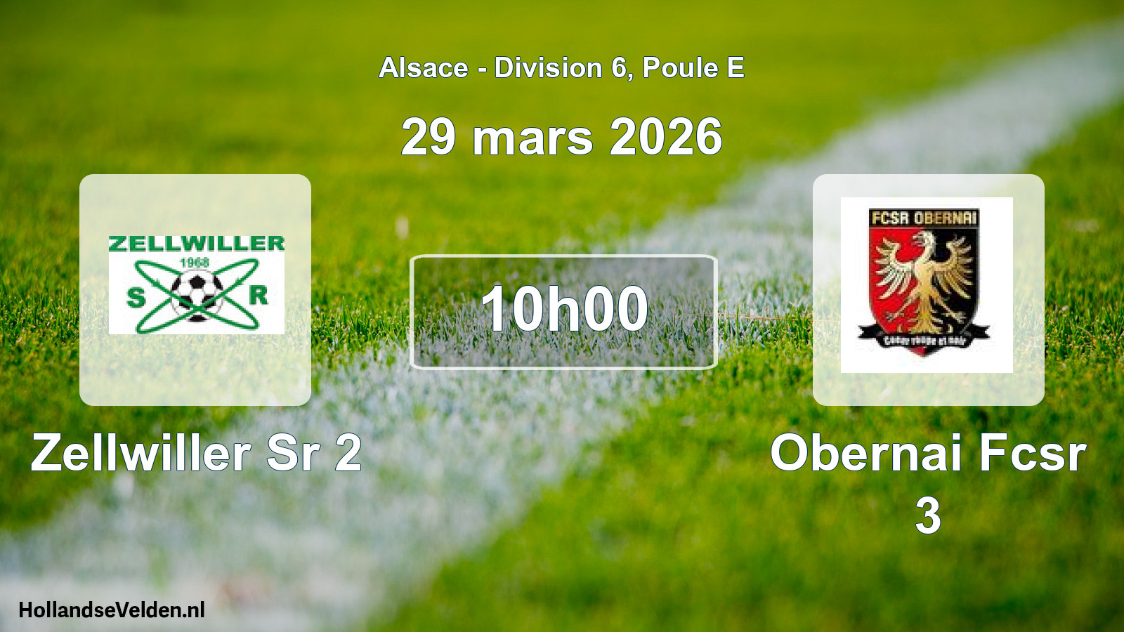 Match programmé: Zellwiller Sr 2 - Obernai Fcsr 3 (29 mars 2026)