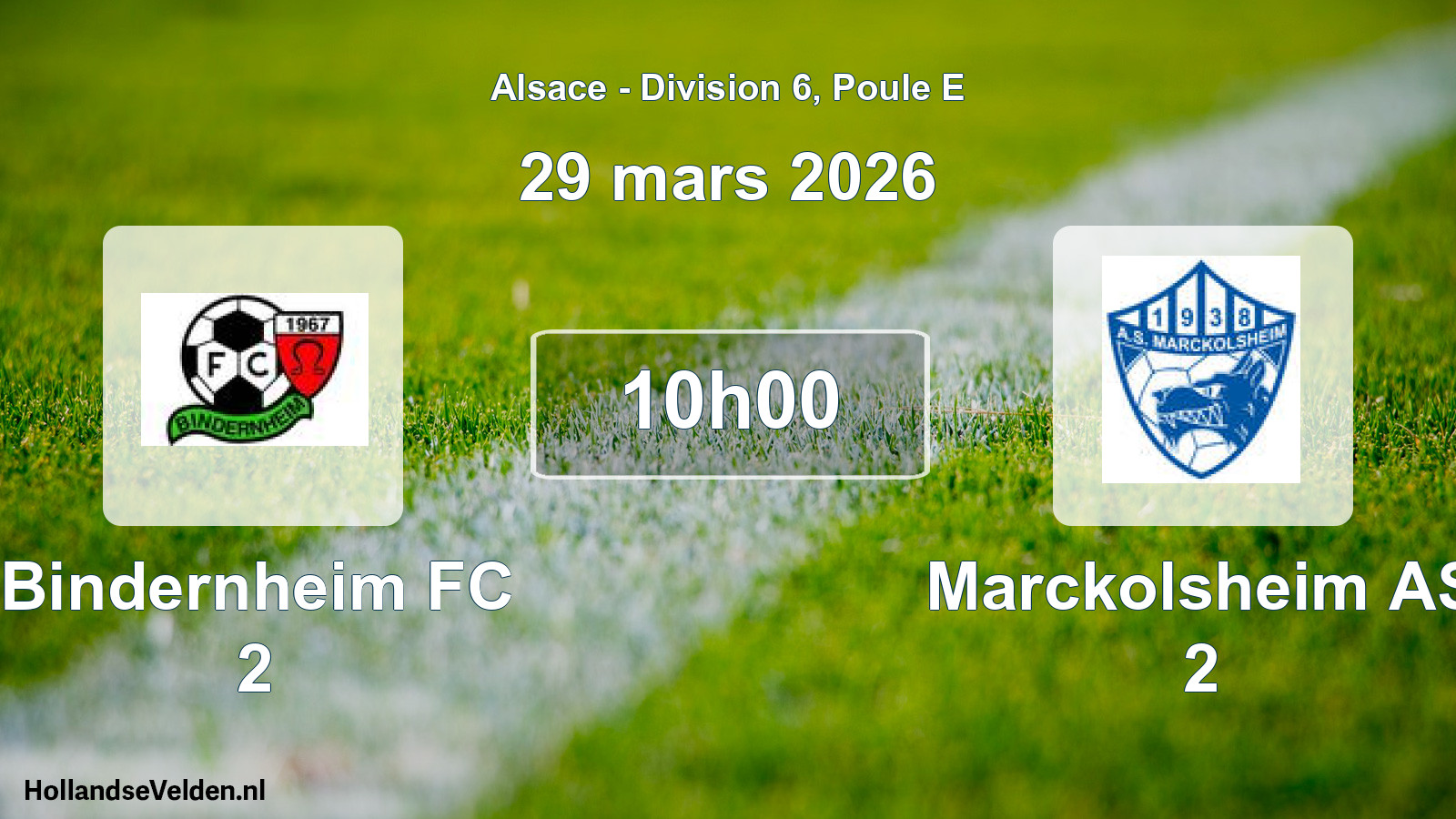Match programmé: Bindernheim FC 2 - Marckolsheim AS 2 (29 mars 2026)