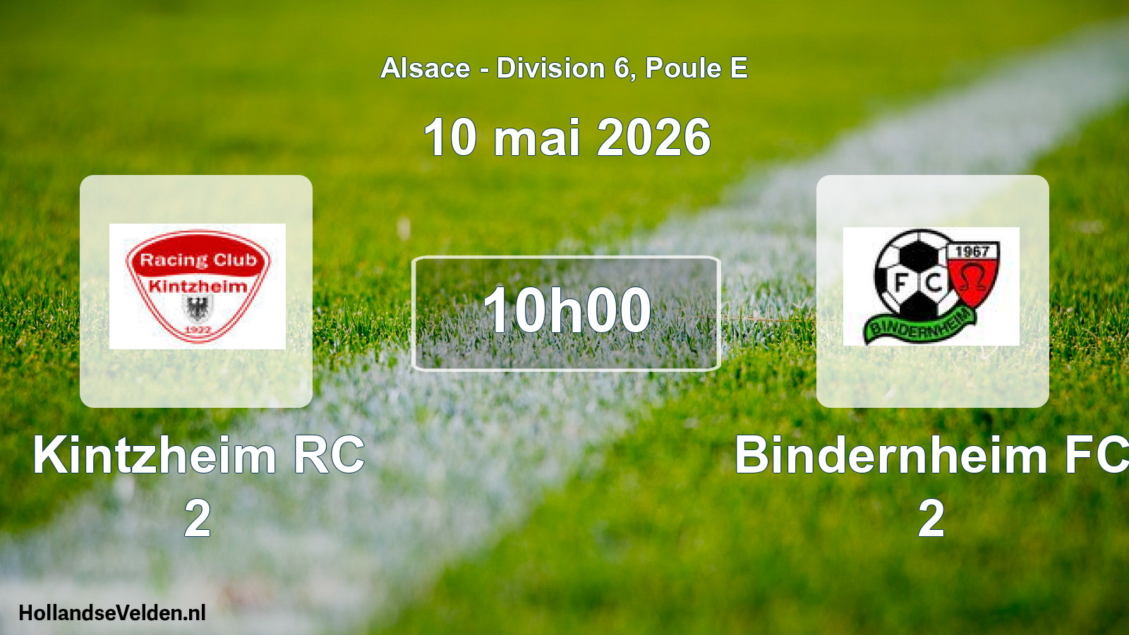 Match programmé: Kintzheim RC 2 - Bindernheim FC 2 (10 mai 2026)