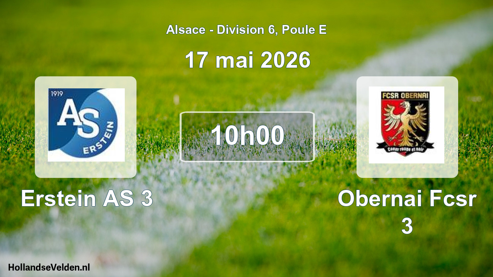 Match programmé: Erstein AS 3 - Obernai Fcsr 3 (17 mai 2026)