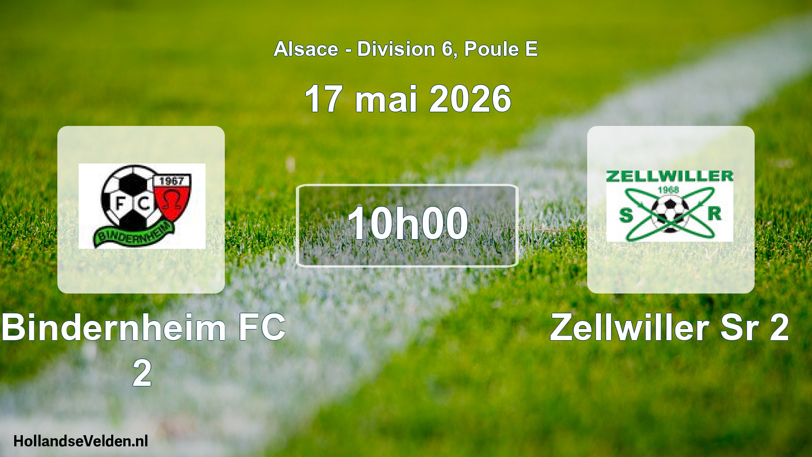 Match programmé: Bindernheim FC 2 - Zellwiller Sr 2 (17 mai 2026)