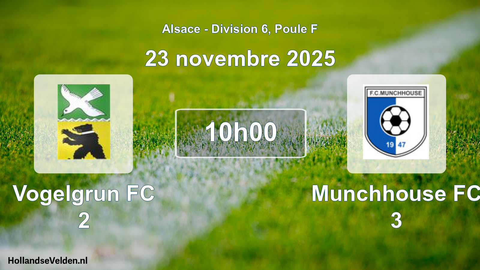 Match programmé: Vogelgrun FC 2 - Munchhouse FC 3 (23 novembre 2025)