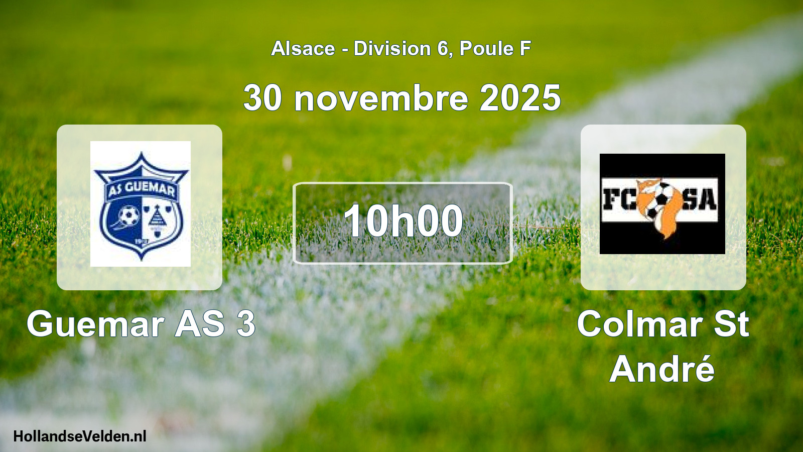 Match programmé: Guemar AS 3 - Colmar St André (30 novembre 2025)