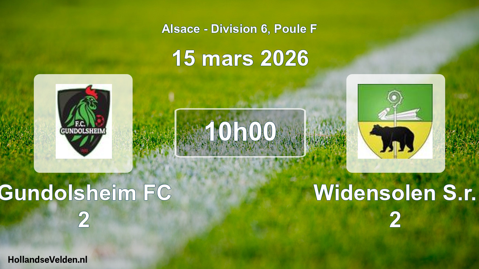 Match programmé: Gundolsheim FC 2 - Widensolen S.r. 2 (15 mars 2026)