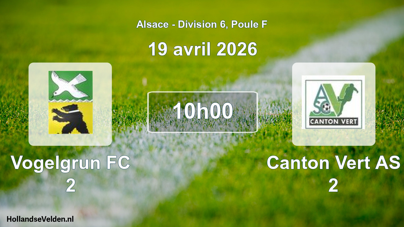 Match programmé: Vogelgrun FC 2 - Canton Vert AS 2 (19 avril 2026)