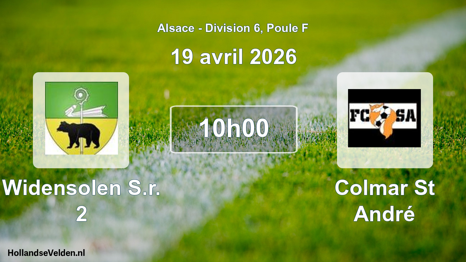 Geplande wedstrijd: Widensolen S.r. 2 - Colmar St André (19 april 2026)