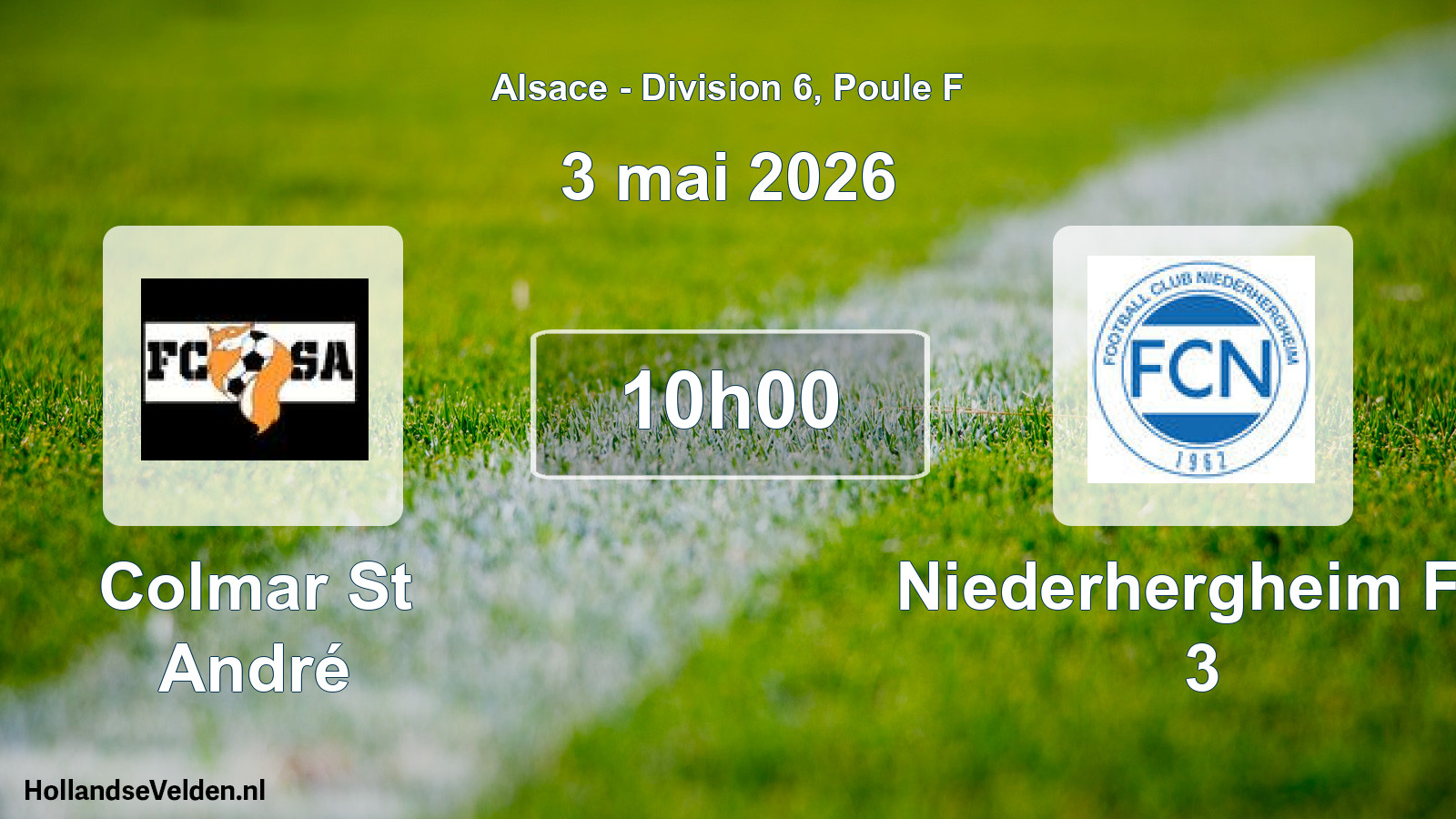 Match programmé: Colmar St André - Niederhergheim FC 3 (3 mai 2026)