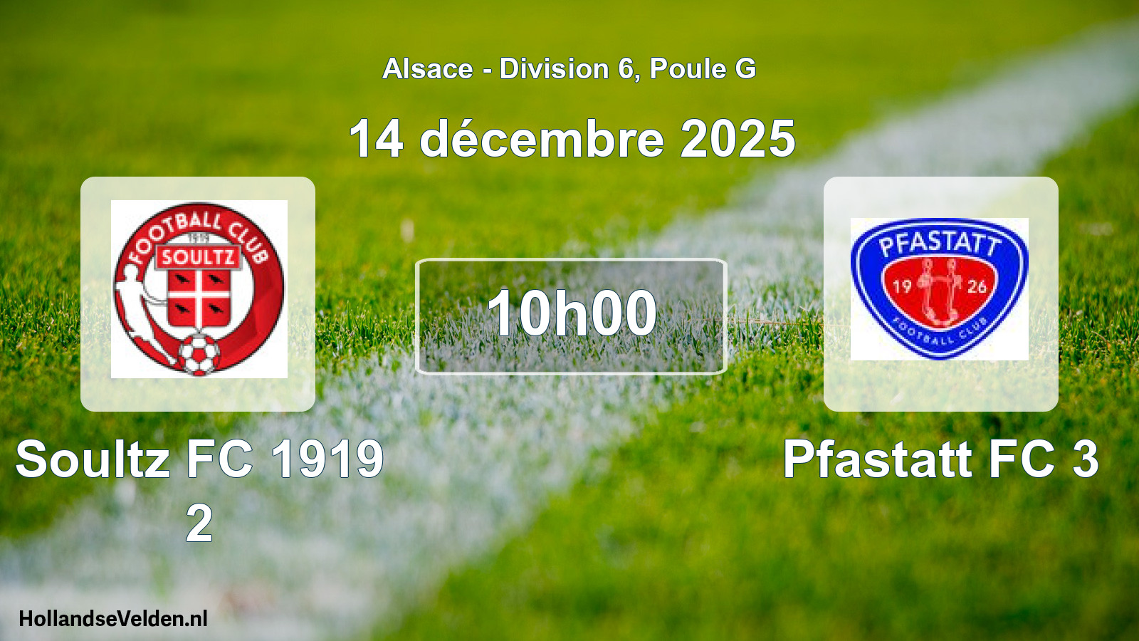Match programmé: Soultz FC 1919 2 - Pfastatt FC 3 (14 décembre 2025)