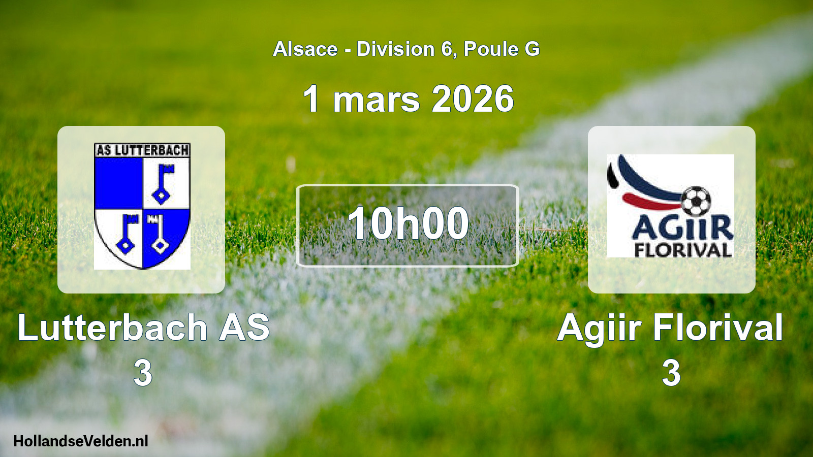 Match programmé: Lutterbach AS 3 - Agiir Florival 3 (1 mars 2026)