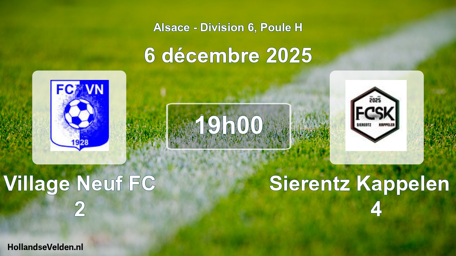 Match programmé: Village Neuf FC 2 - Sierentz Kappelen FC 4 (6 décembre 2025)