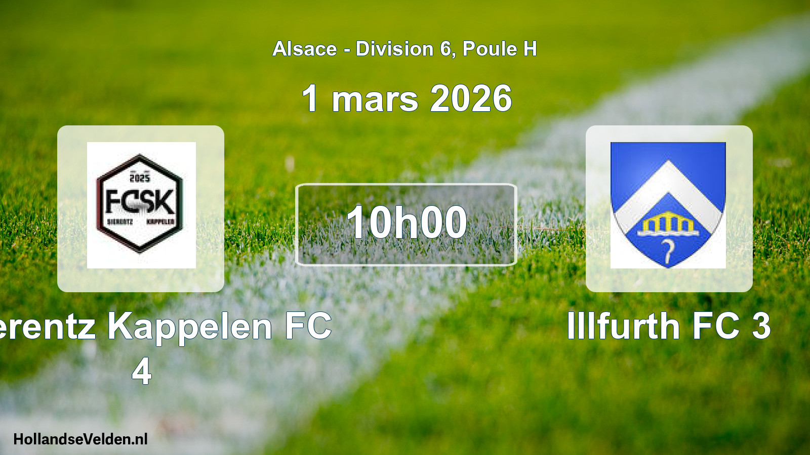 Match programmé: Sierentz Kappelen FC 4 - Illfurth FC 3 (1 mars 2026)