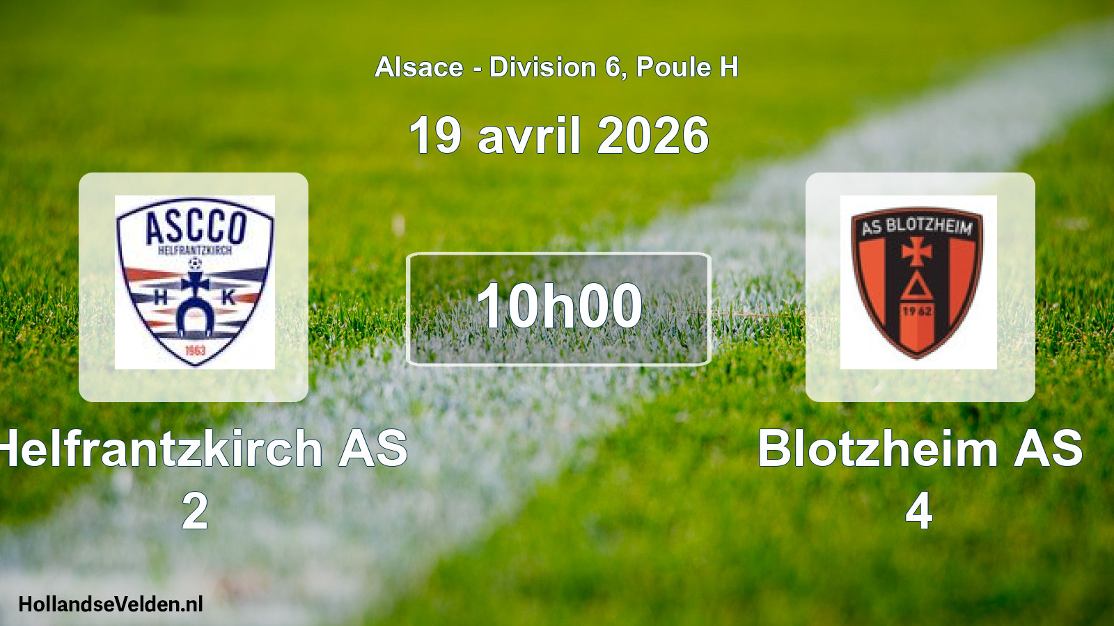 Match programmé: Helfrantzkirch AS 2 - Blotzheim AS 4 (19 avril 2026)