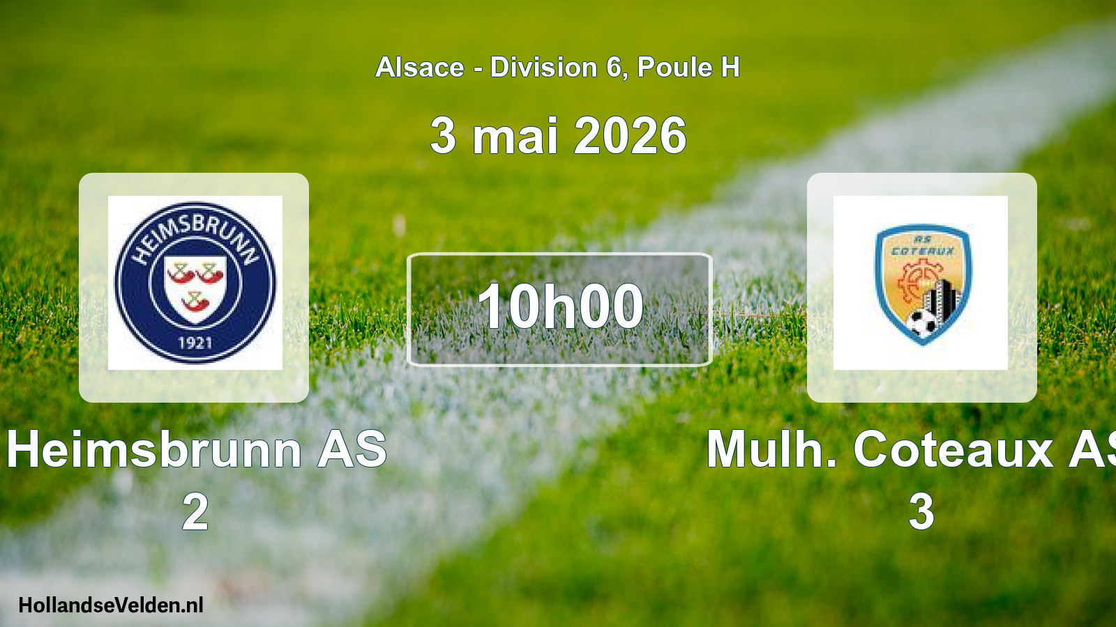 Match programmé: Heimsbrunn AS 2 - Mulh. Coteaux AS 3 (3 mai 2026)