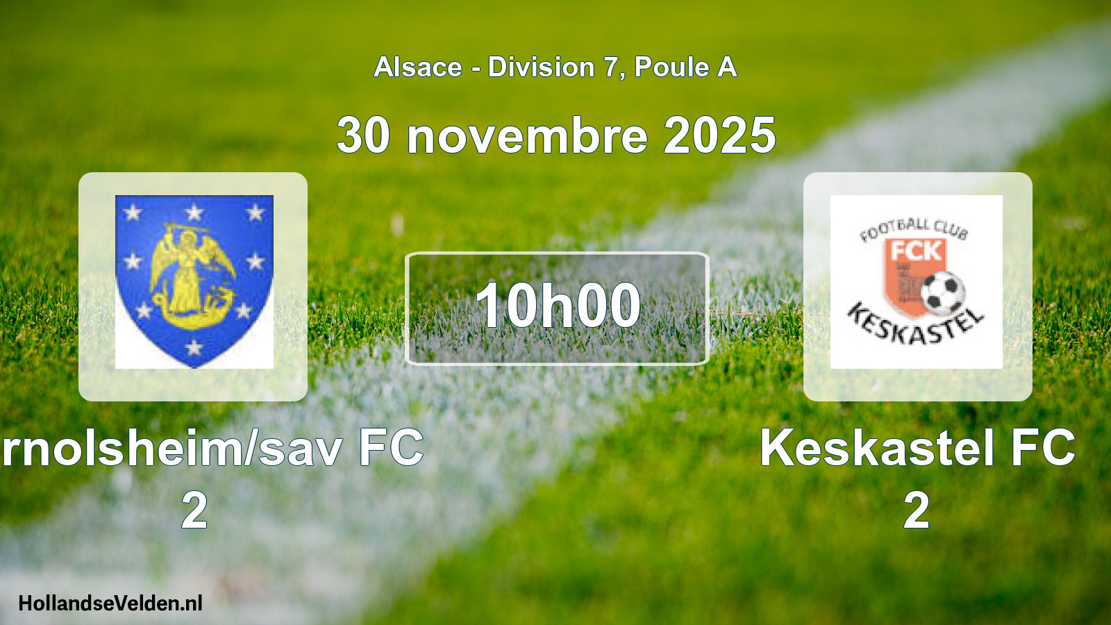 Match programmé: Ernolsheim/sav FC 2 - Keskastel FC 2 (23 novembre 2025)