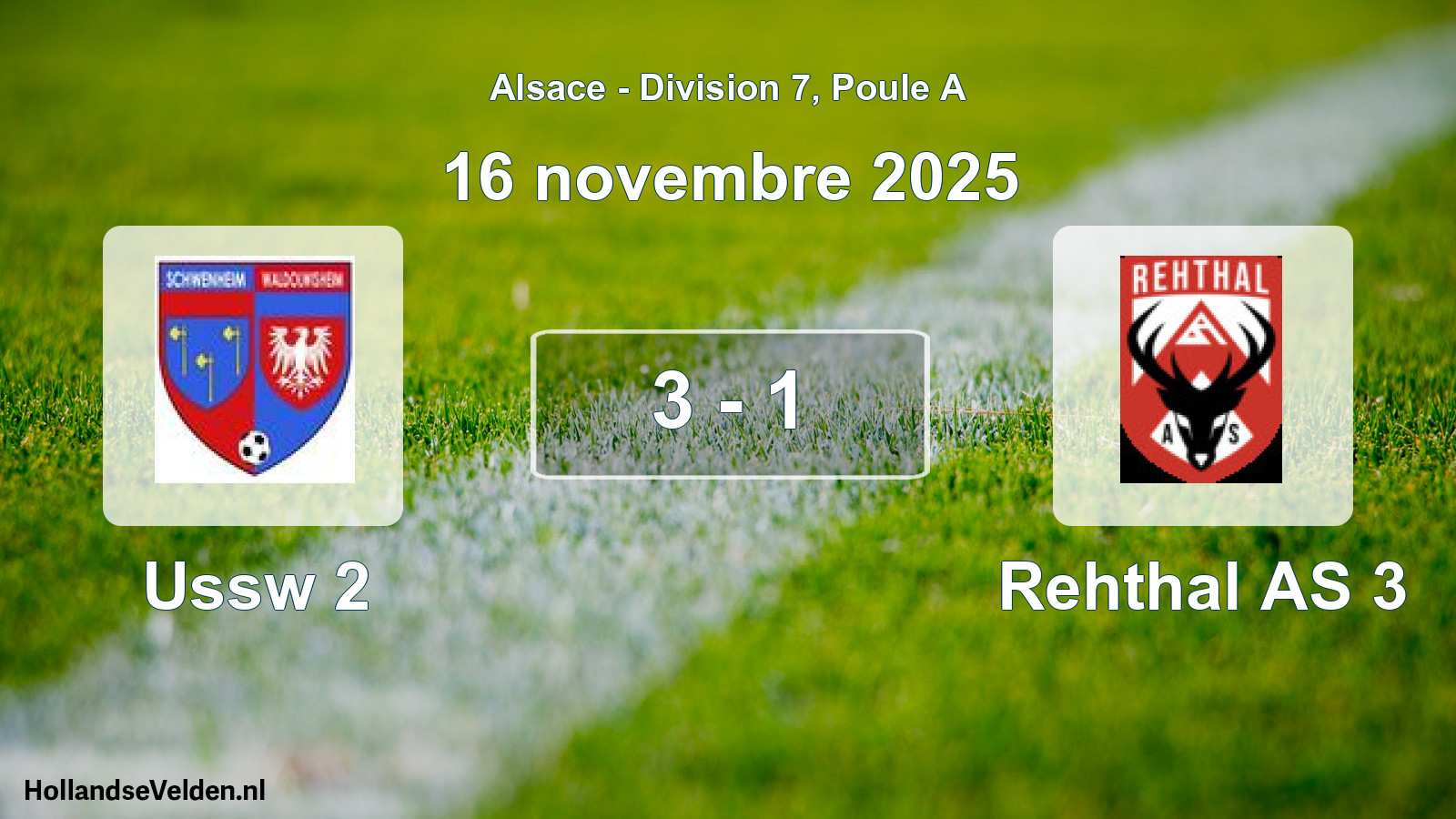 Gespeelde wedstrijd: Ussw 2 - Rehthal AS 3 3 - 1 (16 november 2025)