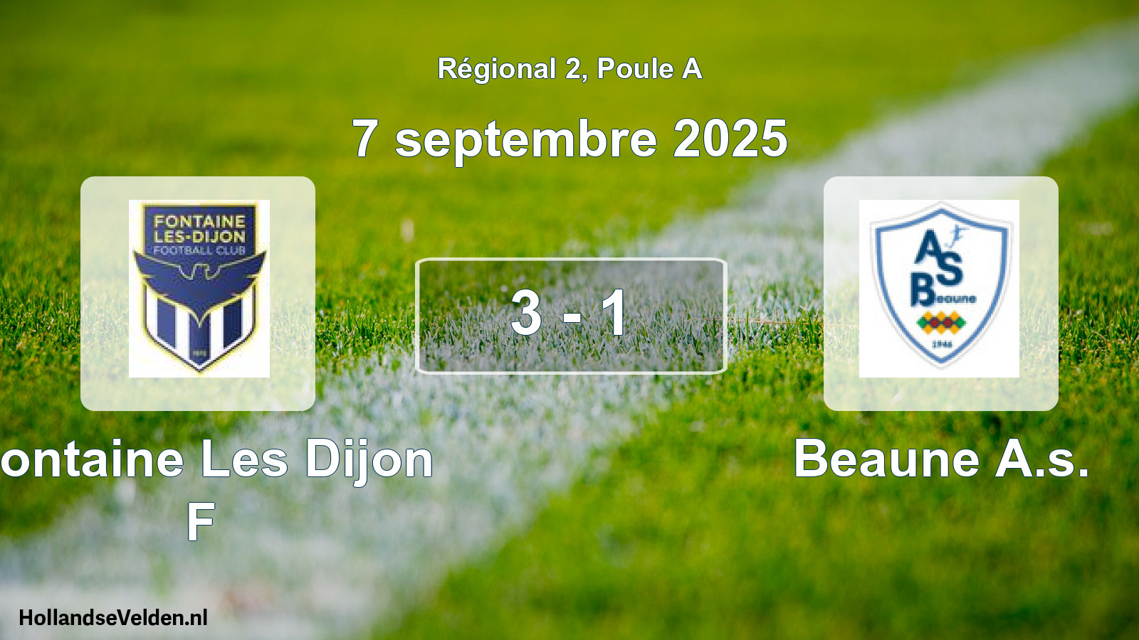 Gespeelde wedstrijd: Fontaine Les Dijon F - Beaune A.s. 3 - 1 (7 septembre 2025)
