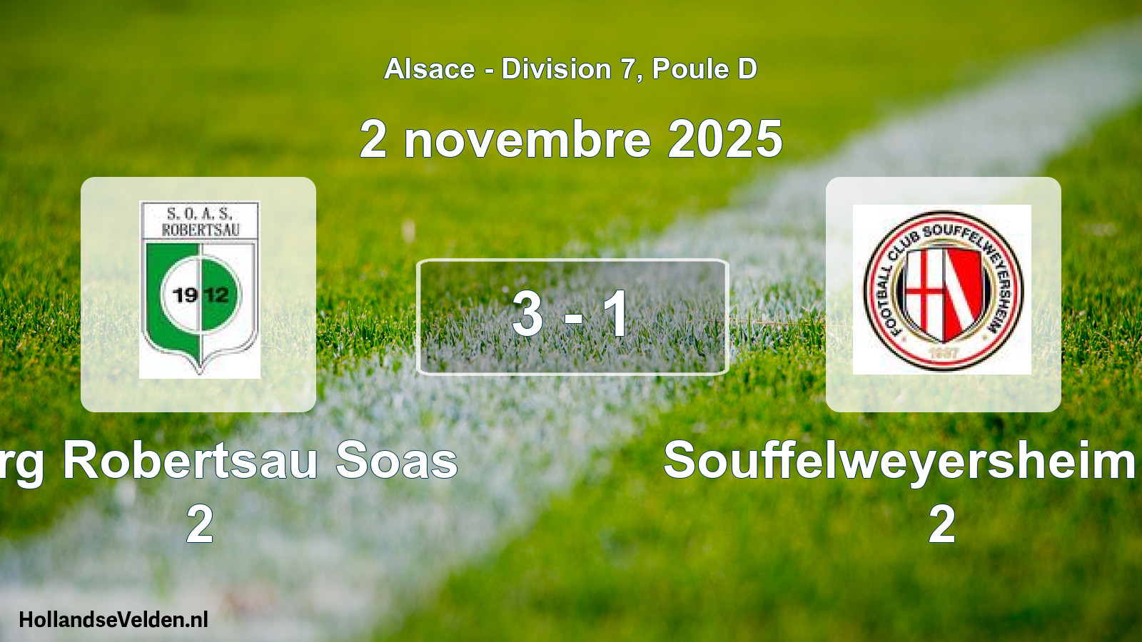 Total number of matches played: Strg Robertsau Soas 2 - Souffelweyersheim FC 2 3 - 1 (2 November 2025)