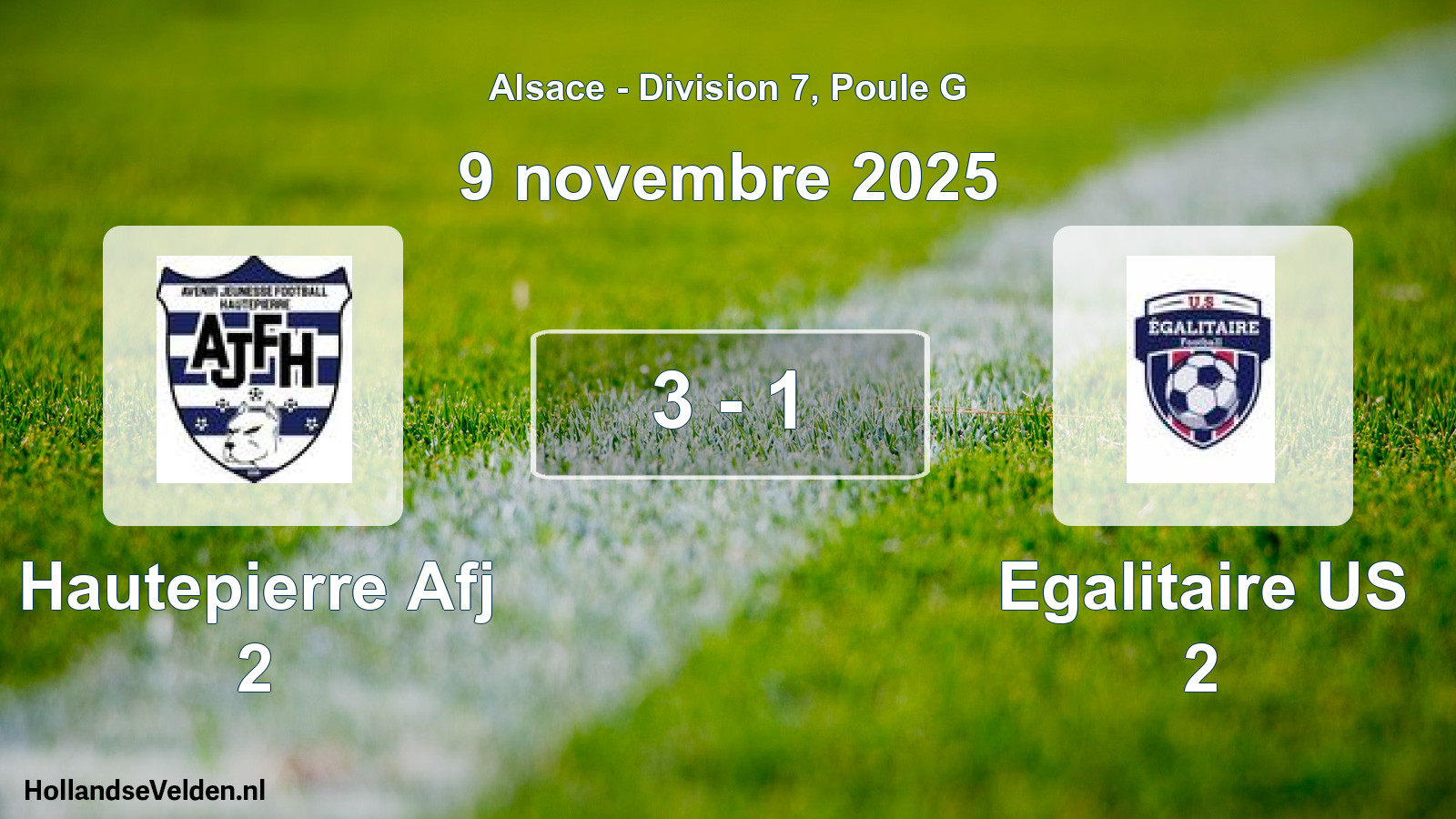 Match joué: Hautepierre Afj 2 - Egalitaire US 2 3 - 1 (9 novembre 2025)
