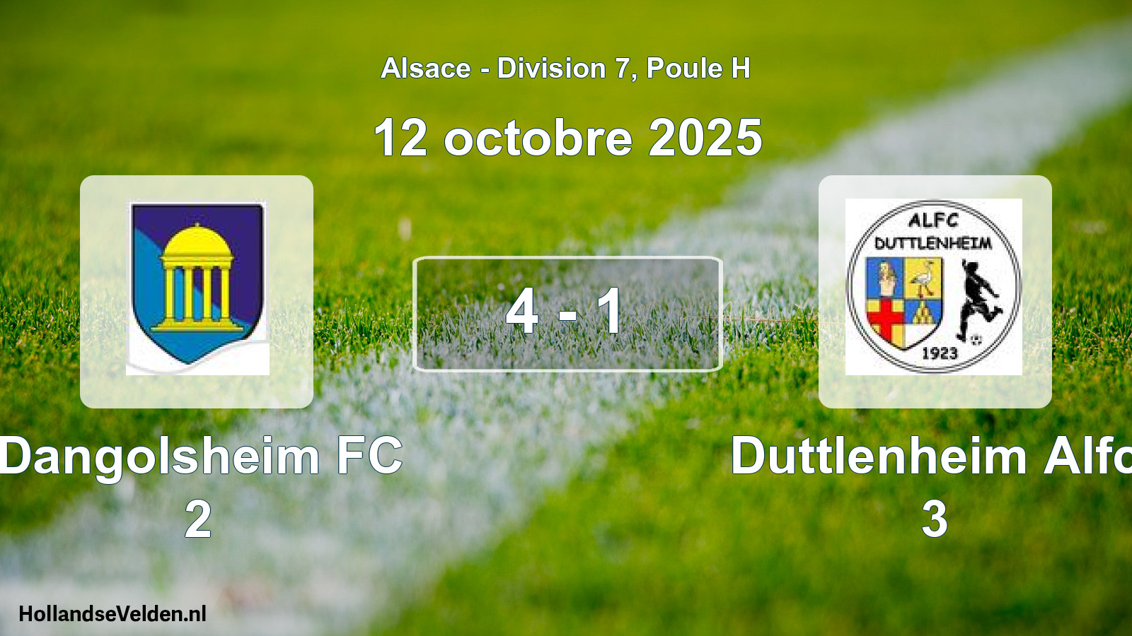 Total number of matches played: Dangolsheim FC 2 - Duttlenheim Alfc 3 4 - 1 (12 October 2025)