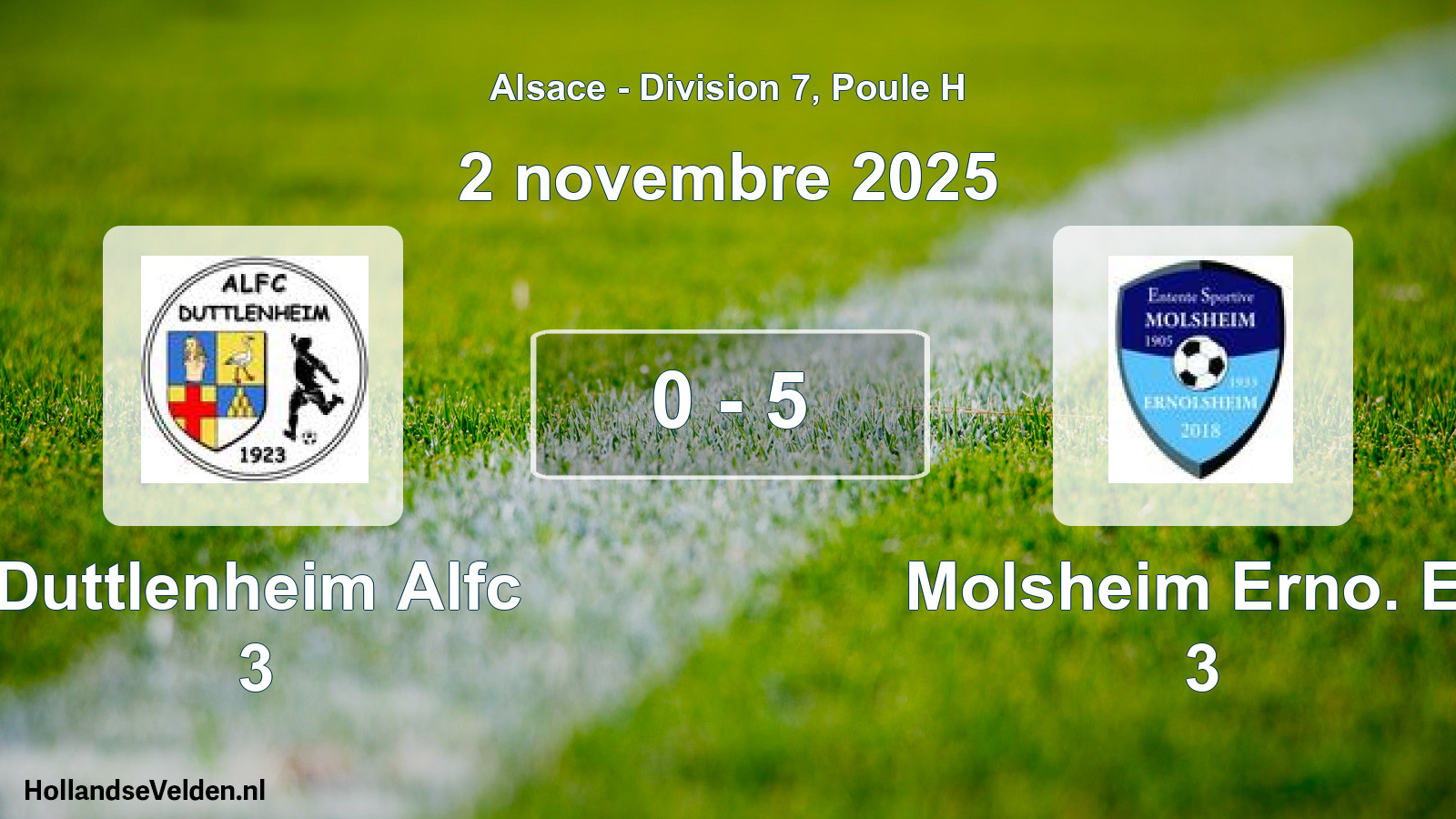 Gespeelde wedstrijd: Duttlenheim Alfc 3 - Molsheim Erno. Es 3 0 - 5 (2 november 2025)
