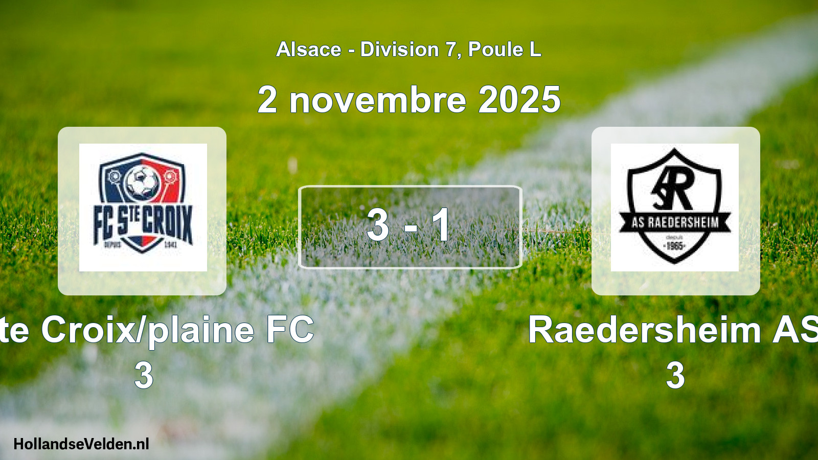Match joué: Ste Croix/plaine FC 3 - Raedersheim AS 3 3 - 1 (2 novembre 2025)