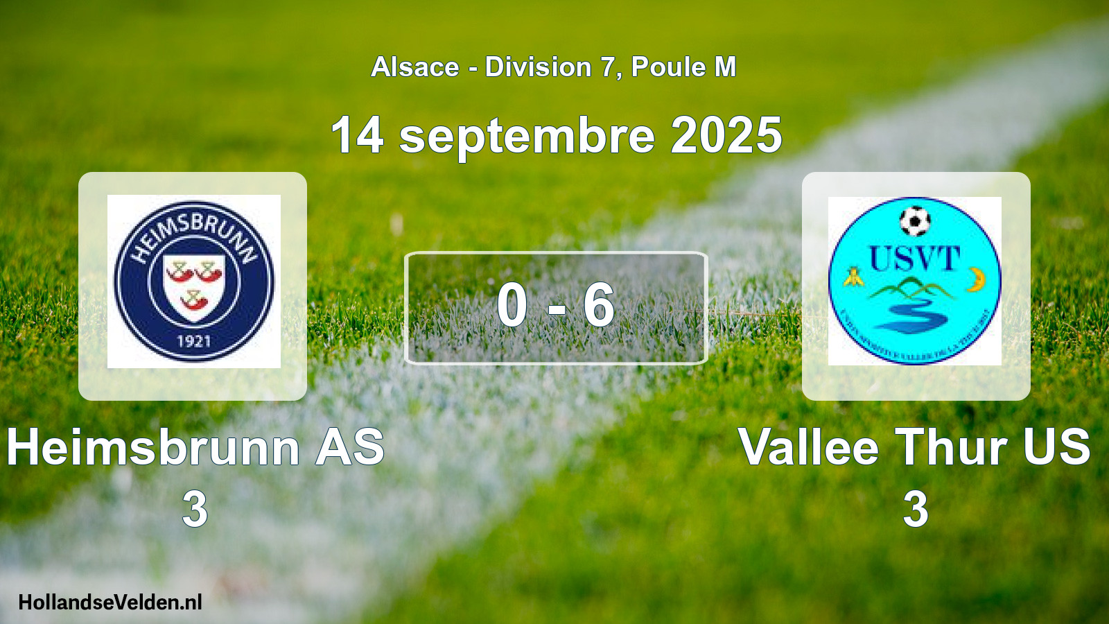 Total number of matches played: Heimsbrunn AS 3 - Vallee Thur US 3 0 - 6 (14 September 2025)