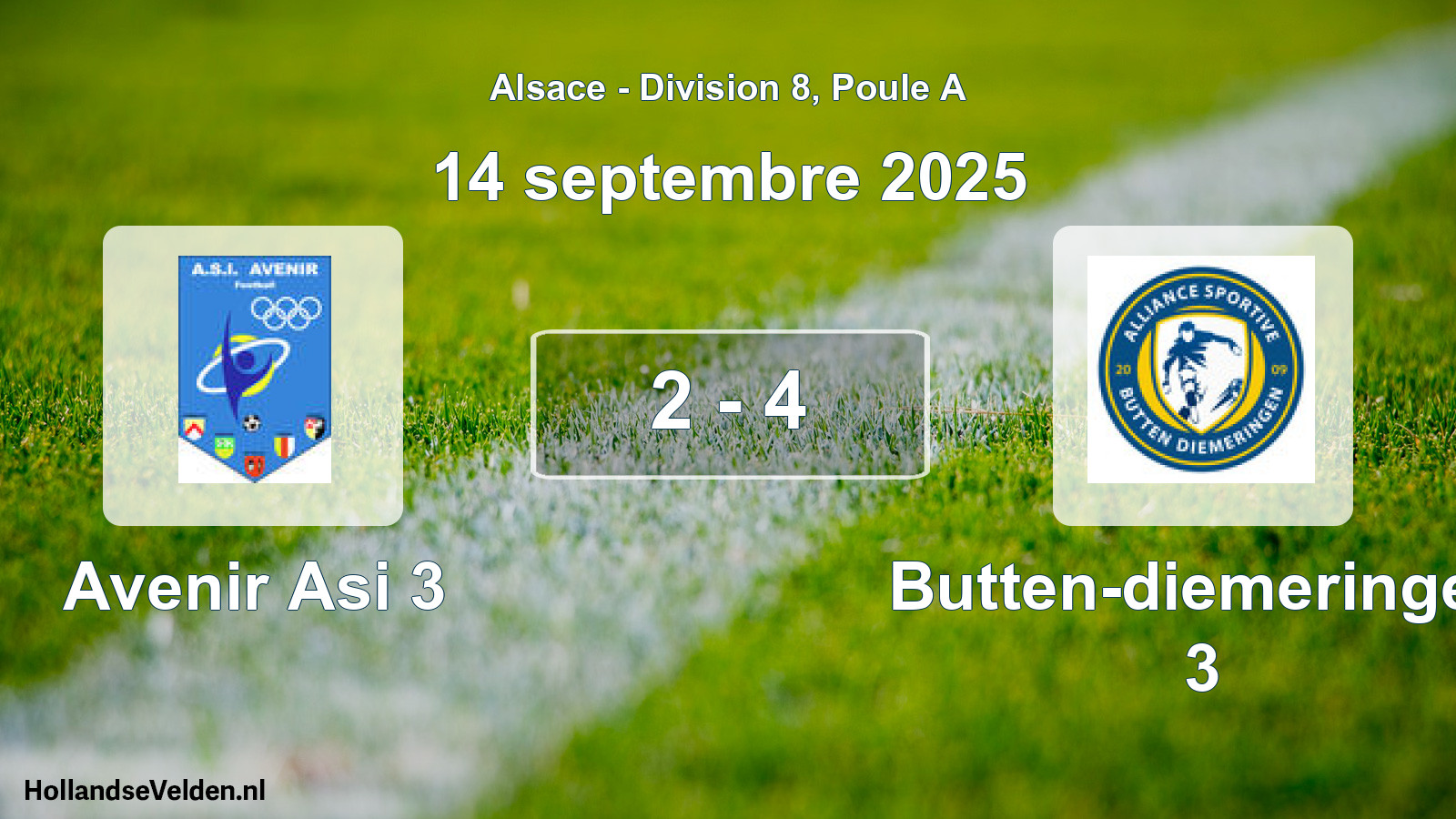 Match joué: Avenir Asi 3 - Butten-diemeringen 3 2 - 4 (14 septembre 2025)