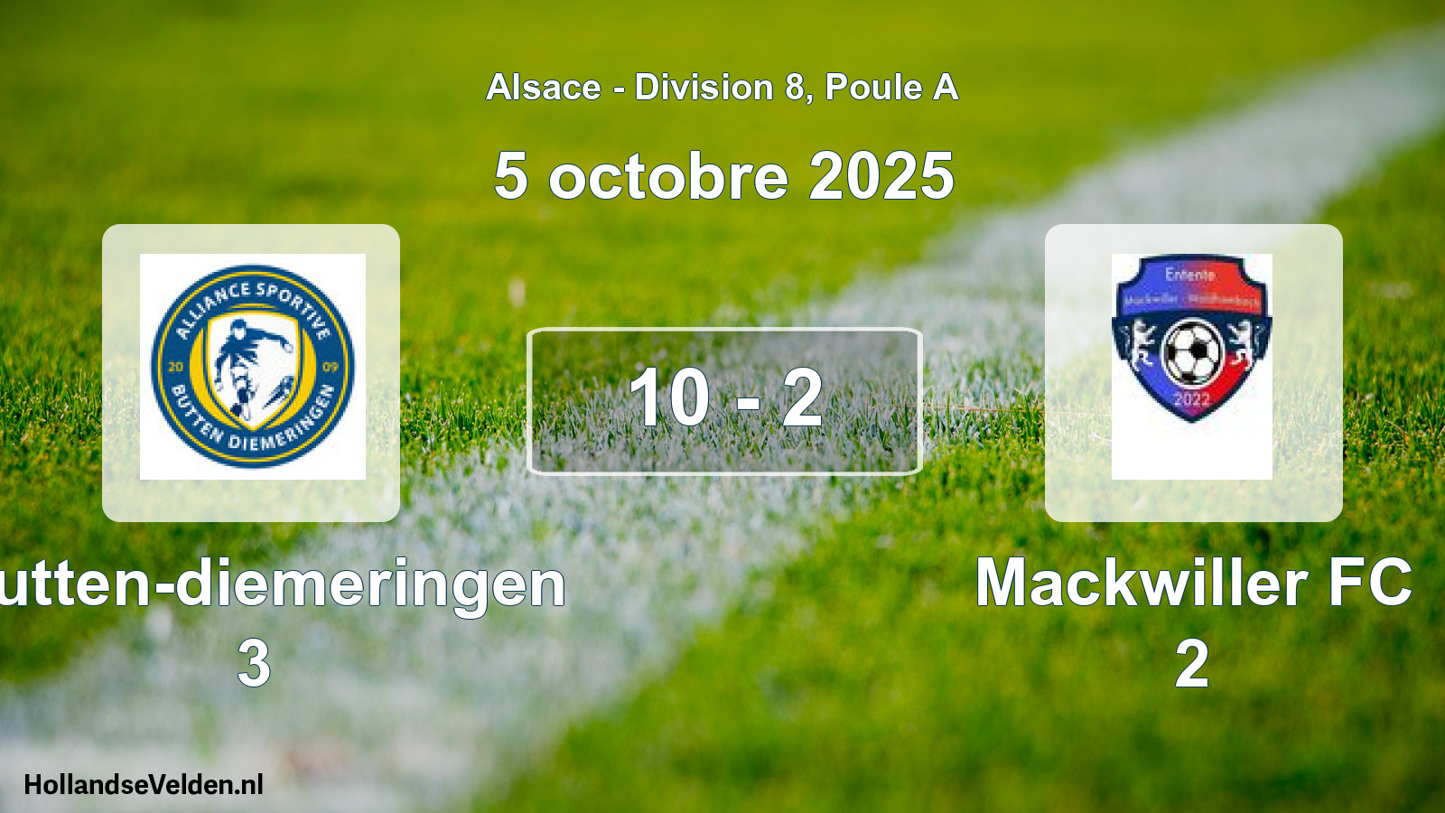 Match joué: Butten-diemeringen 3 - Mackwiller FC 2 10 - 2 (5 octobre 2025)