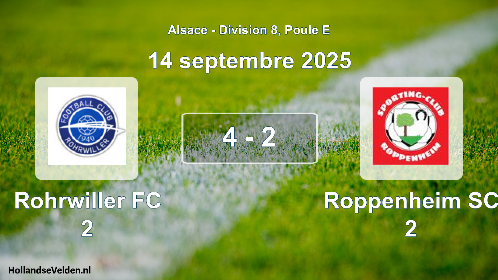 Match joué: Rohrwiller FC 2 - Roppenheim SC 2 4 - 2 (14 septembre 2025)