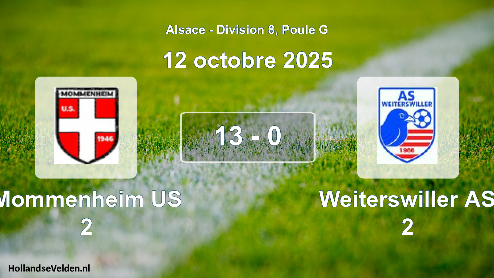 Match joué: Mommenheim US 2 - Weiterswiller AS 2 13 - 0 (12 octobre 2025)