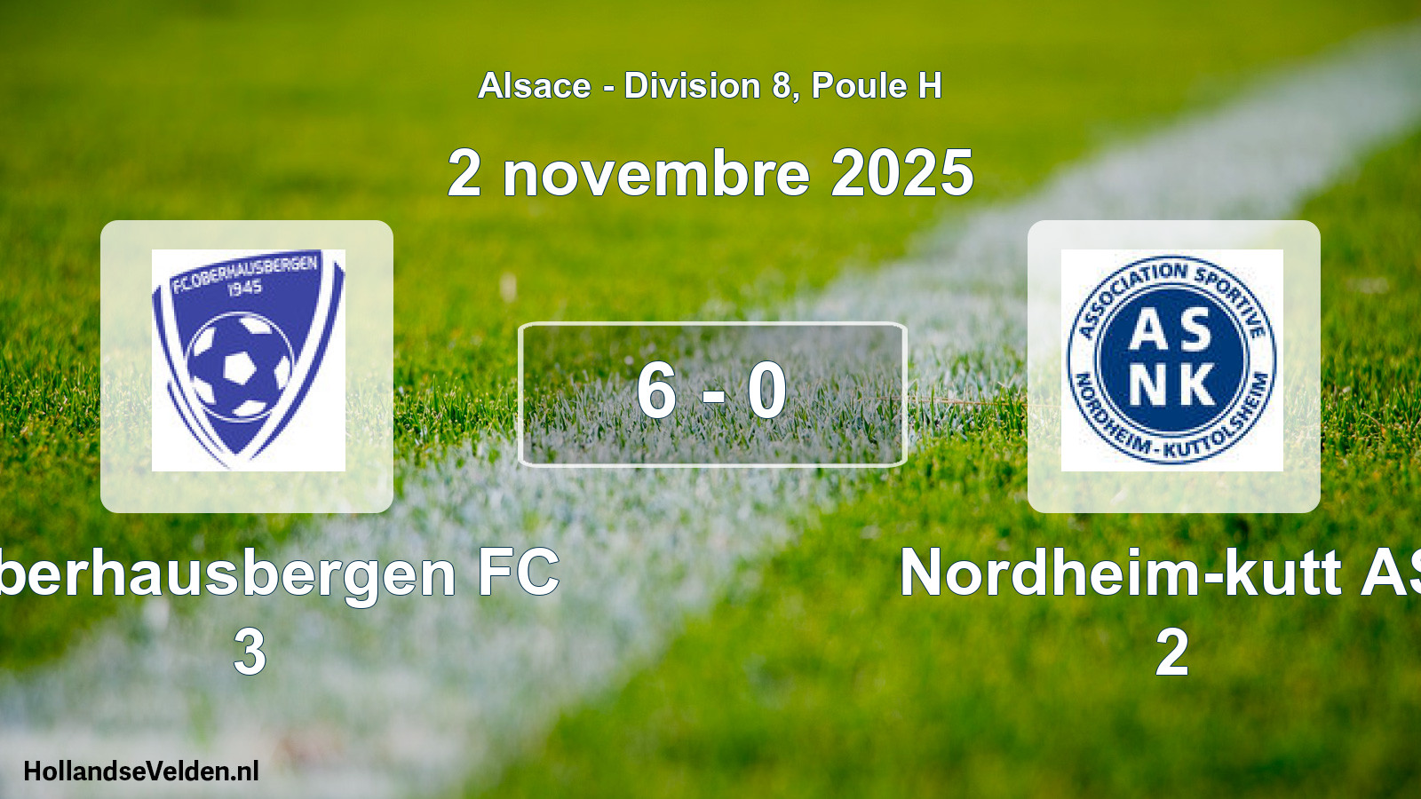 Total number of matches played: Oberhausbergen FC 3 - Nordheim-kutt AS 2 6 - 0 (2 November 2025)
