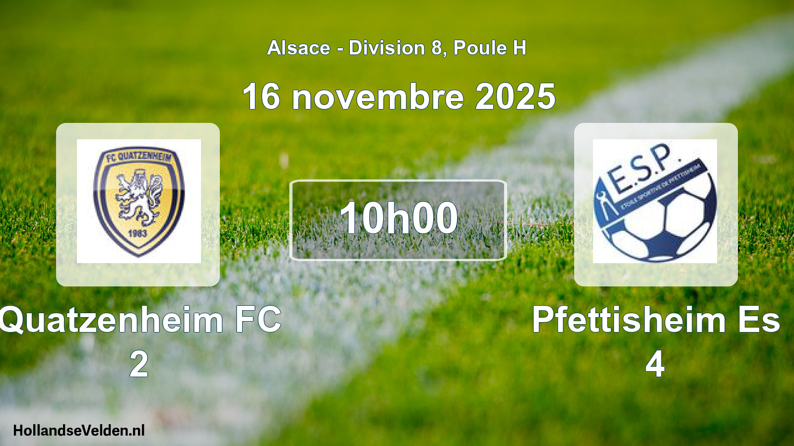Match programmé: Quatzenheim FC 2 - Pfettisheim Es 4 (16 novembre 2025)