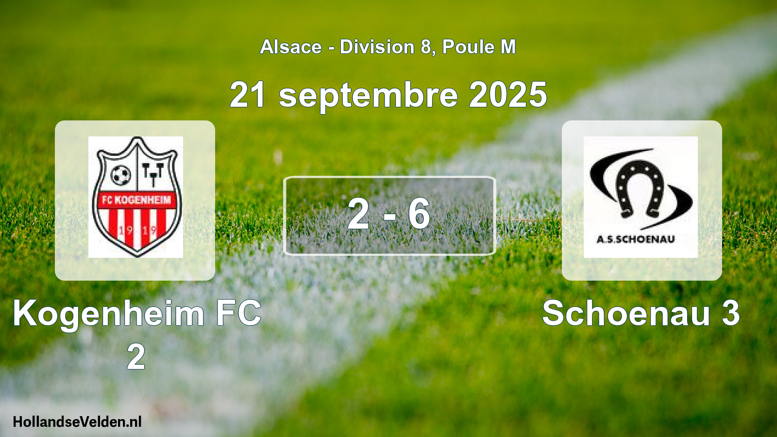 Match joué: Kogenheim FC 2 - Schoenau 3 2 - 6 (21 septembre 2025)