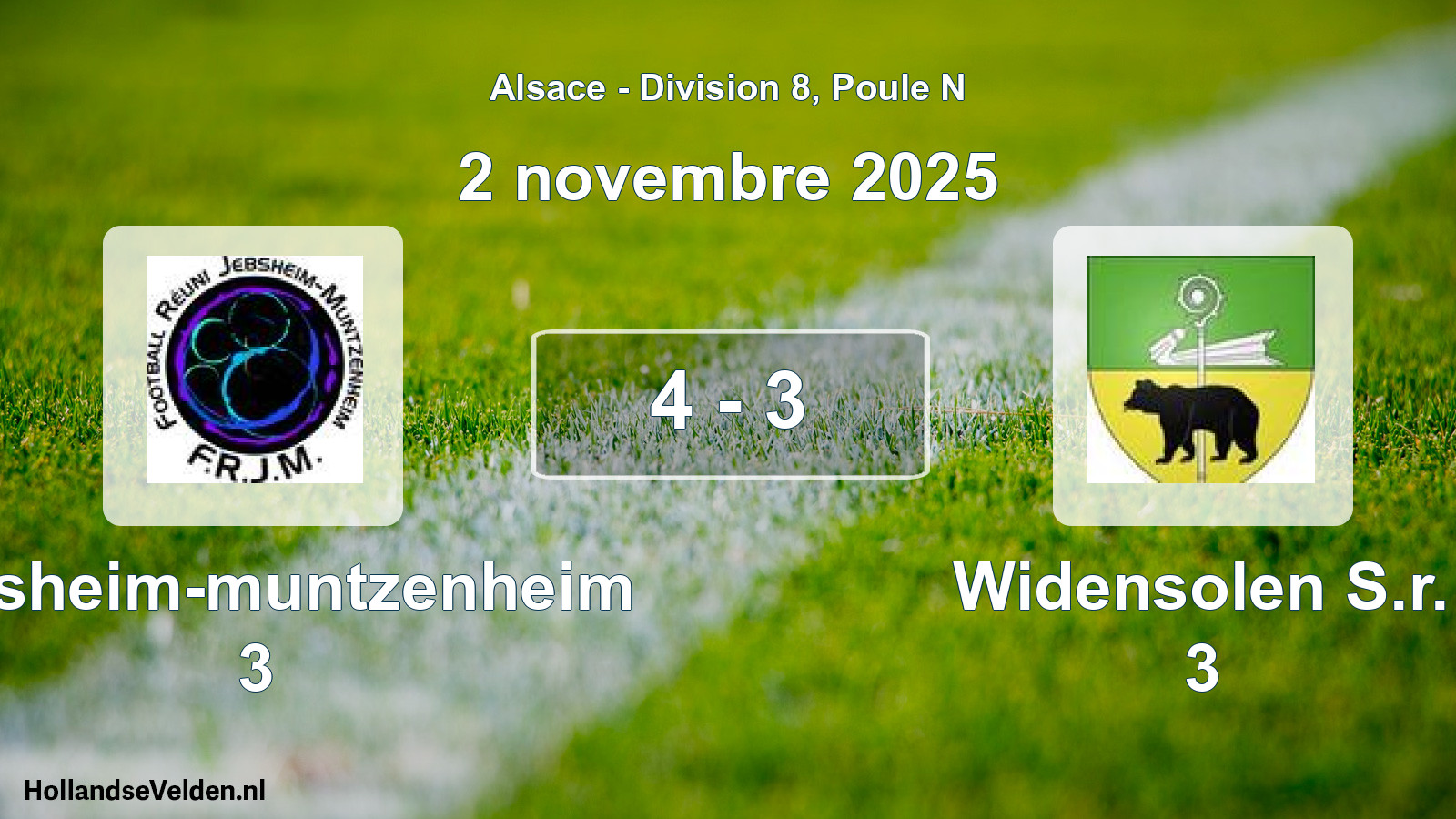 Gespeelde wedstrijd: Jebsheim-muntzenheim 3 - Widensolen S.r. 3 4 - 3 (2 november 2025)
