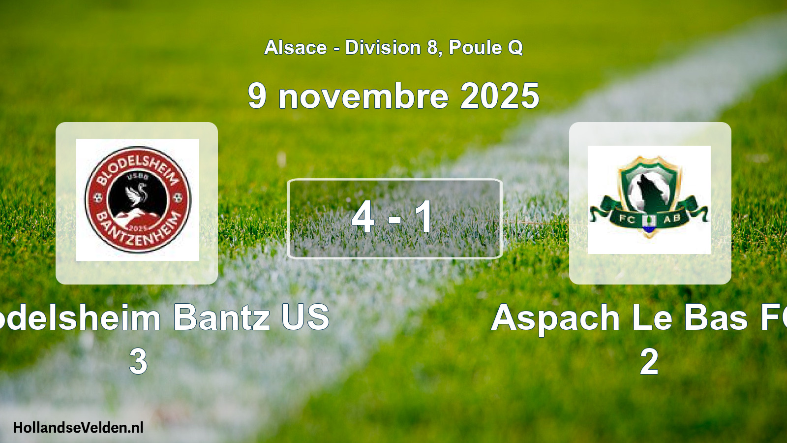 Gespeelde wedstrijd: Blodelsheim Bantz US 3 - Aspach Le Bas FC 2 4 - 1 (9 november 2025)