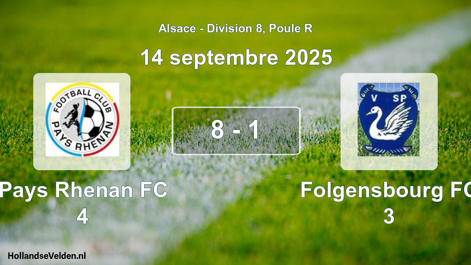 Match joué: Pays Rhenan FC 4 - Folgensbourg FC 3 8 - 1 (14 septembre 2025)