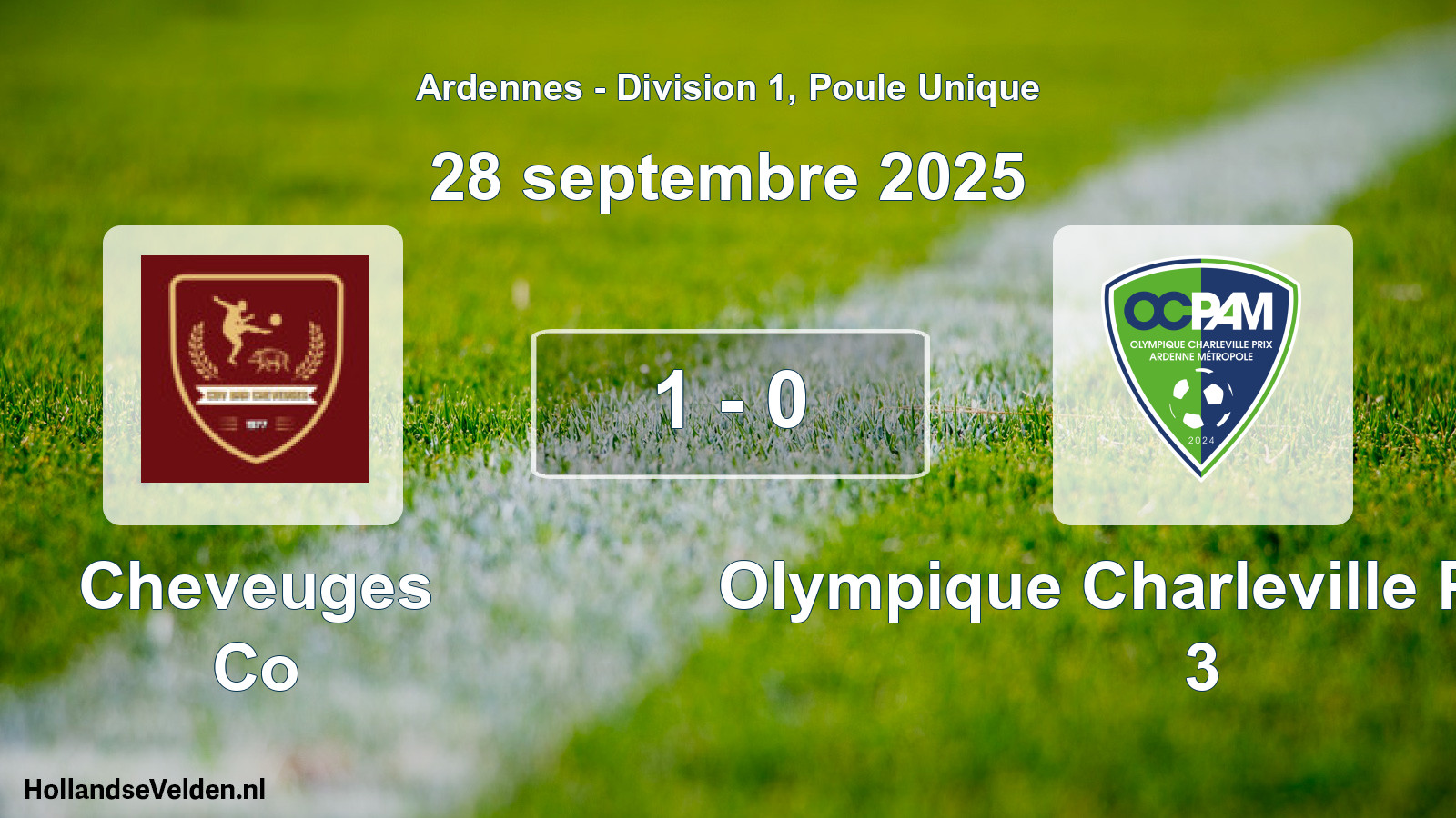 Match joué: Cheveuges Co - Olympique Charleville Prix AM 3 1 - 0 (28 septembre 2025)