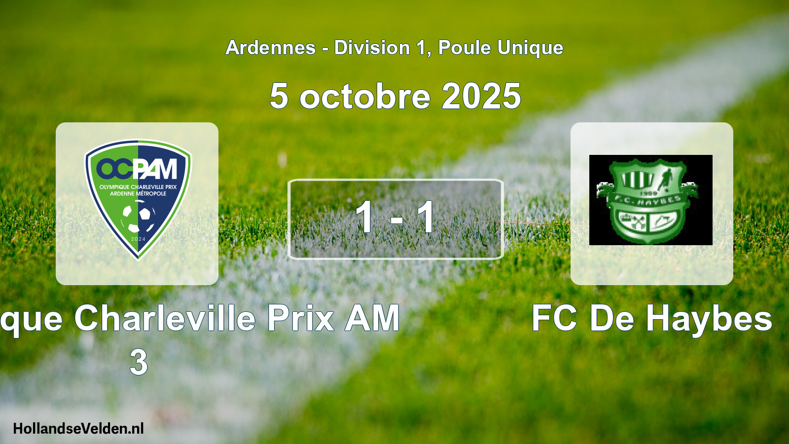 Match joué: Olympique Charleville Prix AM 3 - FC De Haybes 1 - 1 (5 octobre 2025)