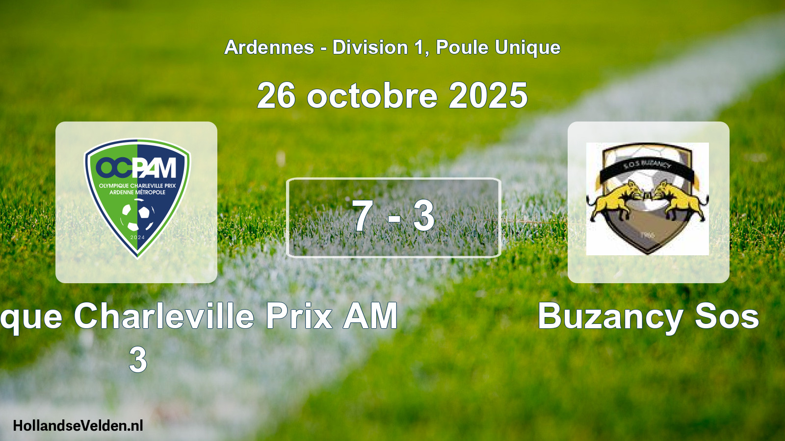 Match joué: Olympique Charleville Prix AM 3 - Buzancy Sos 7 - 3 (26 octobre 2025)