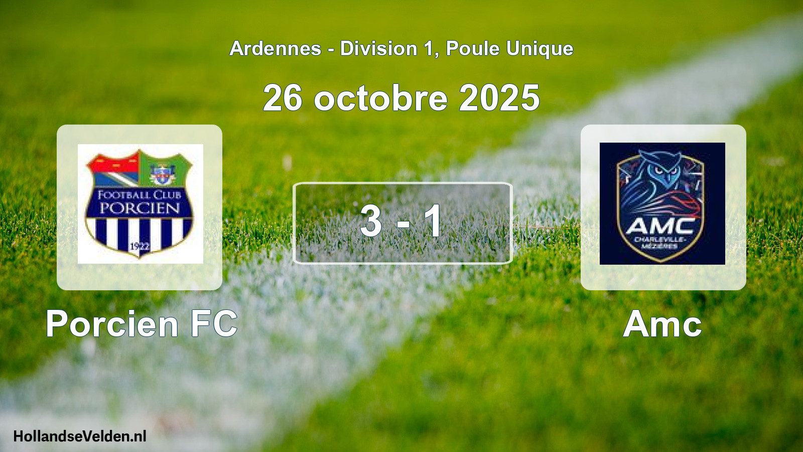 Gespeelde wedstrijd: Porcien FC - Amc 3 - 1 (26 oktober 2025)