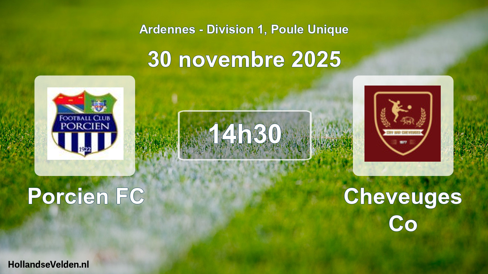 Match programmé: Porcien FC - Cheveuges Co (30 novembre 2025)