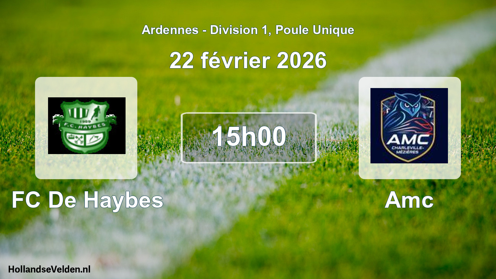 Match programmé: FC De Haybes - Amc (22 février 2026)