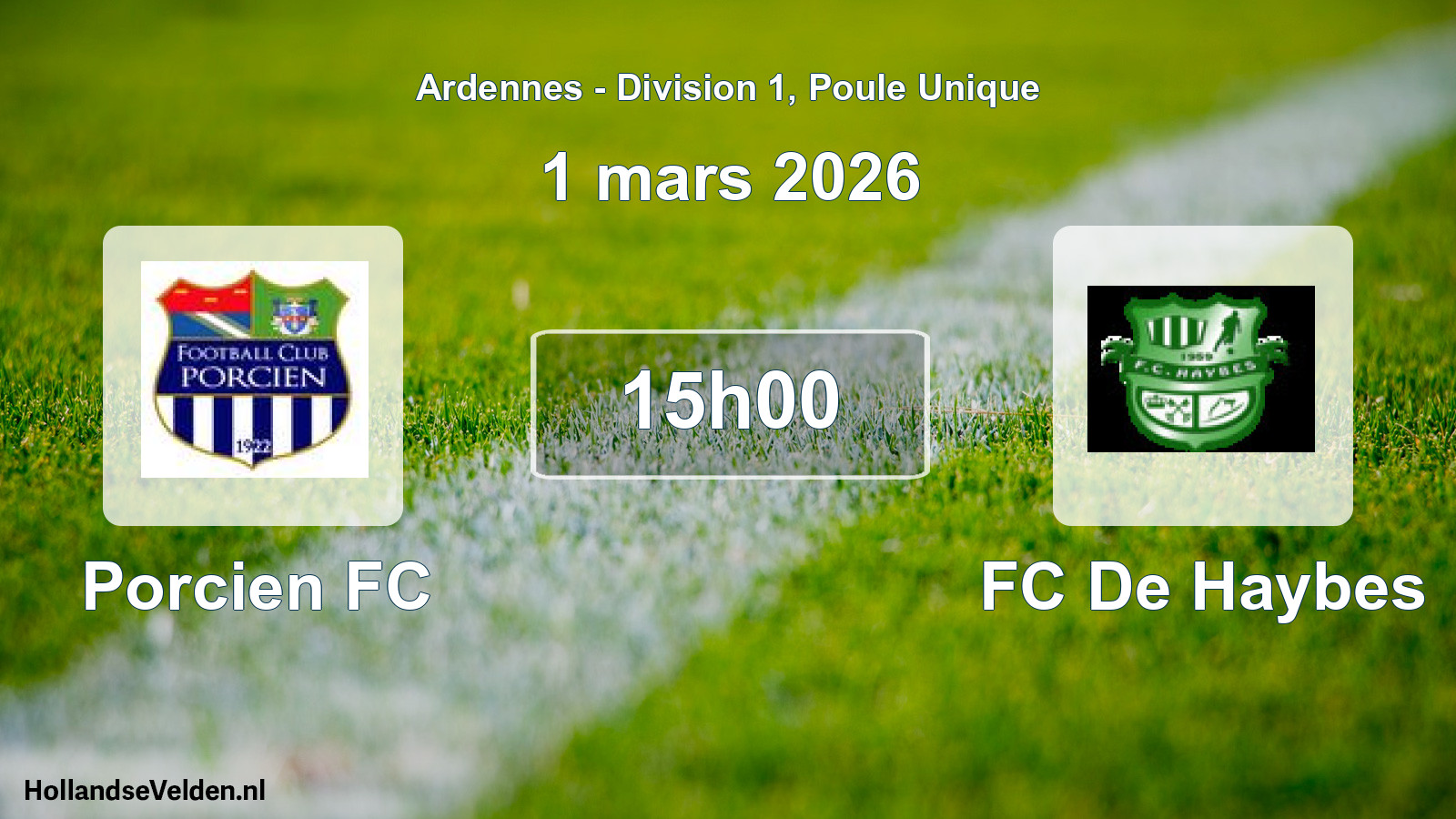 Match programmé: Porcien FC - FC De Haybes (1 mars 2026)
