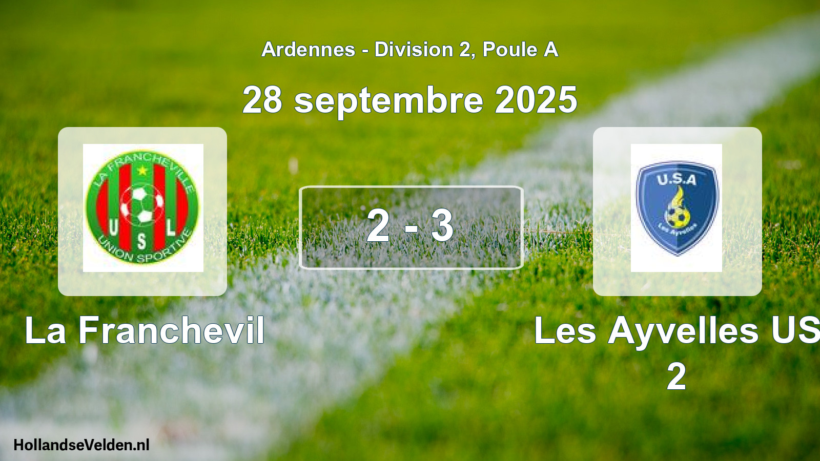 Match joué: La Franchevil - Les Ayvelles US 2 2 - 3 (28 septembre 2025)