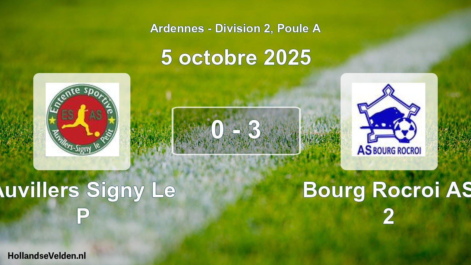 Match joué: Auvillers Signy Le P - Bourg Rocroi AS 2 0 - 3 (5 octobre 2025)