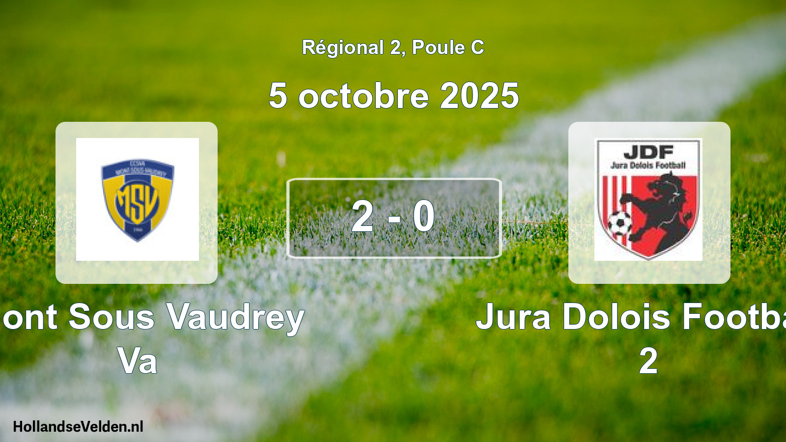 Gespeelde wedstrijd: Mont Sous Vaudrey Va - Jura Dolois Football 2 2 - 0 (5 octobre 2025)