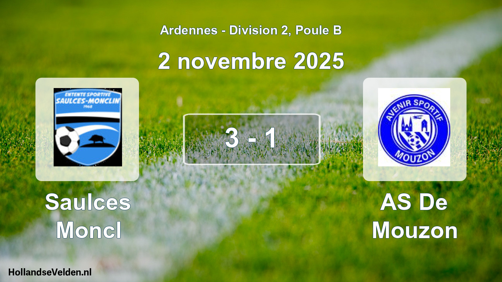 Match joué: Saulces Moncl - AS De Mouzon 3 - 1 (2 novembre 2025)
