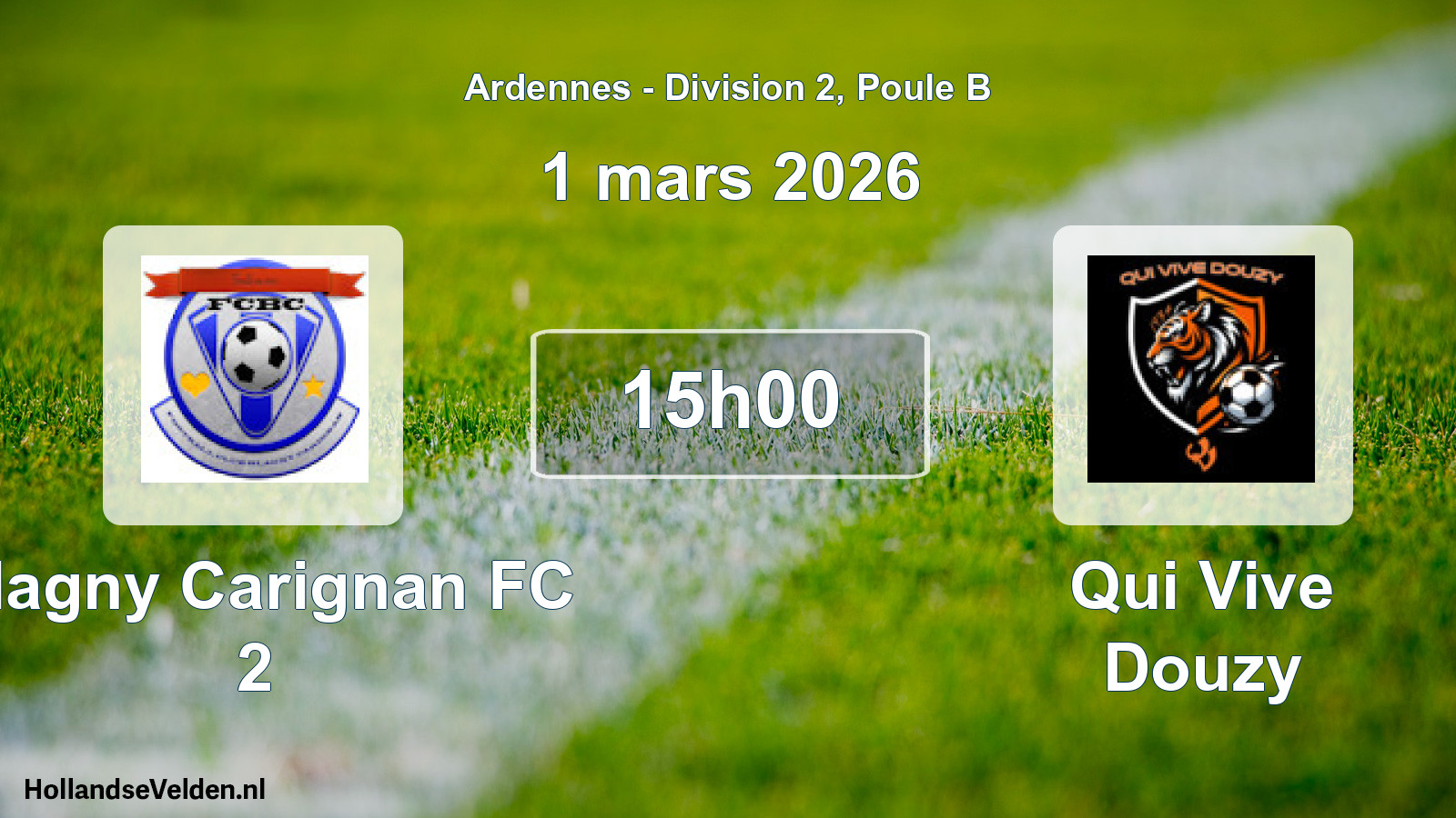Match programmé: Blagny Carignan FC 2 - Qui Vive Douzy (1 mars 2026)