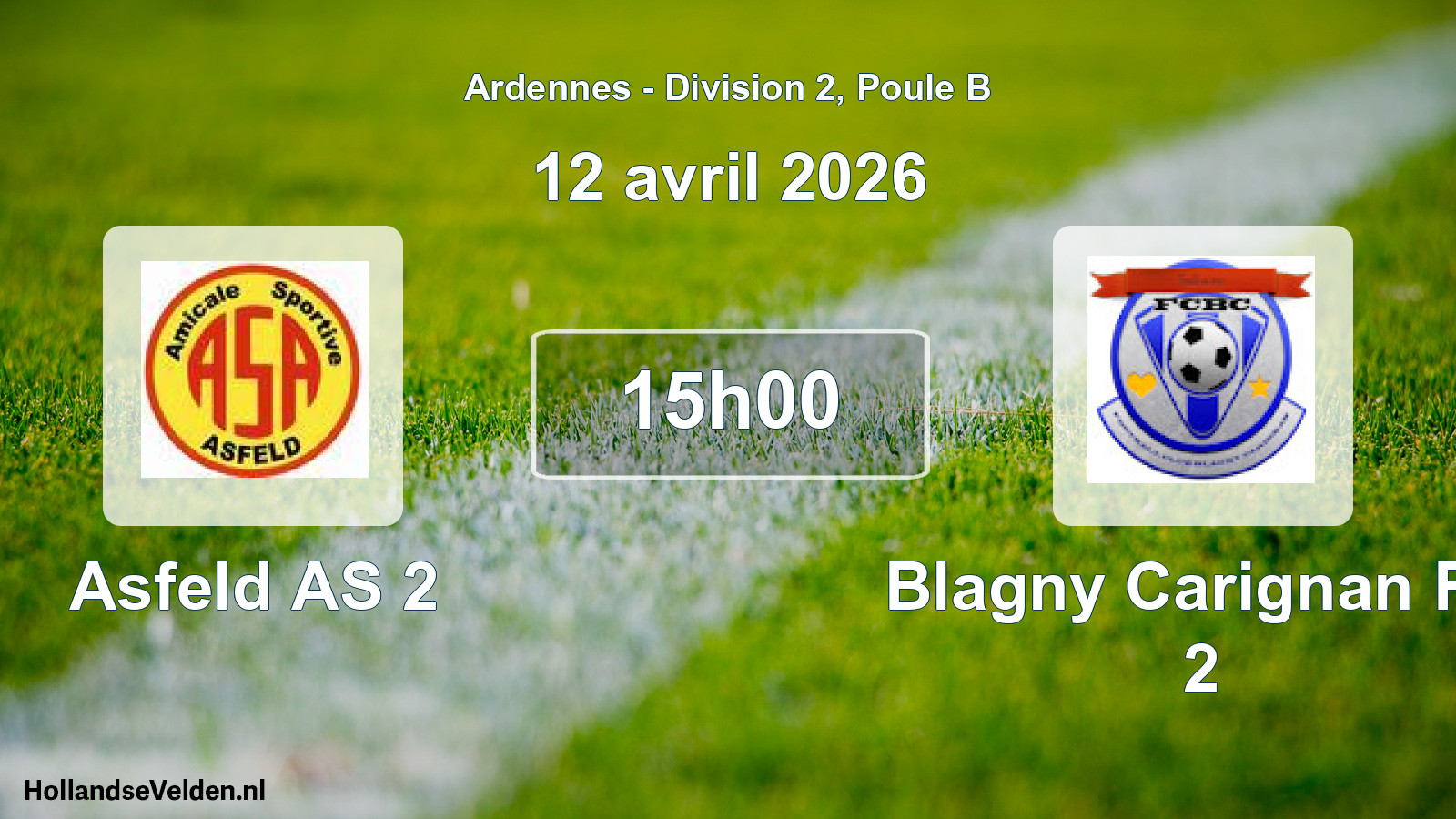 Match programmé: Asfeld AS 2 - Blagny Carignan FC 2 (12 avril 2026)
