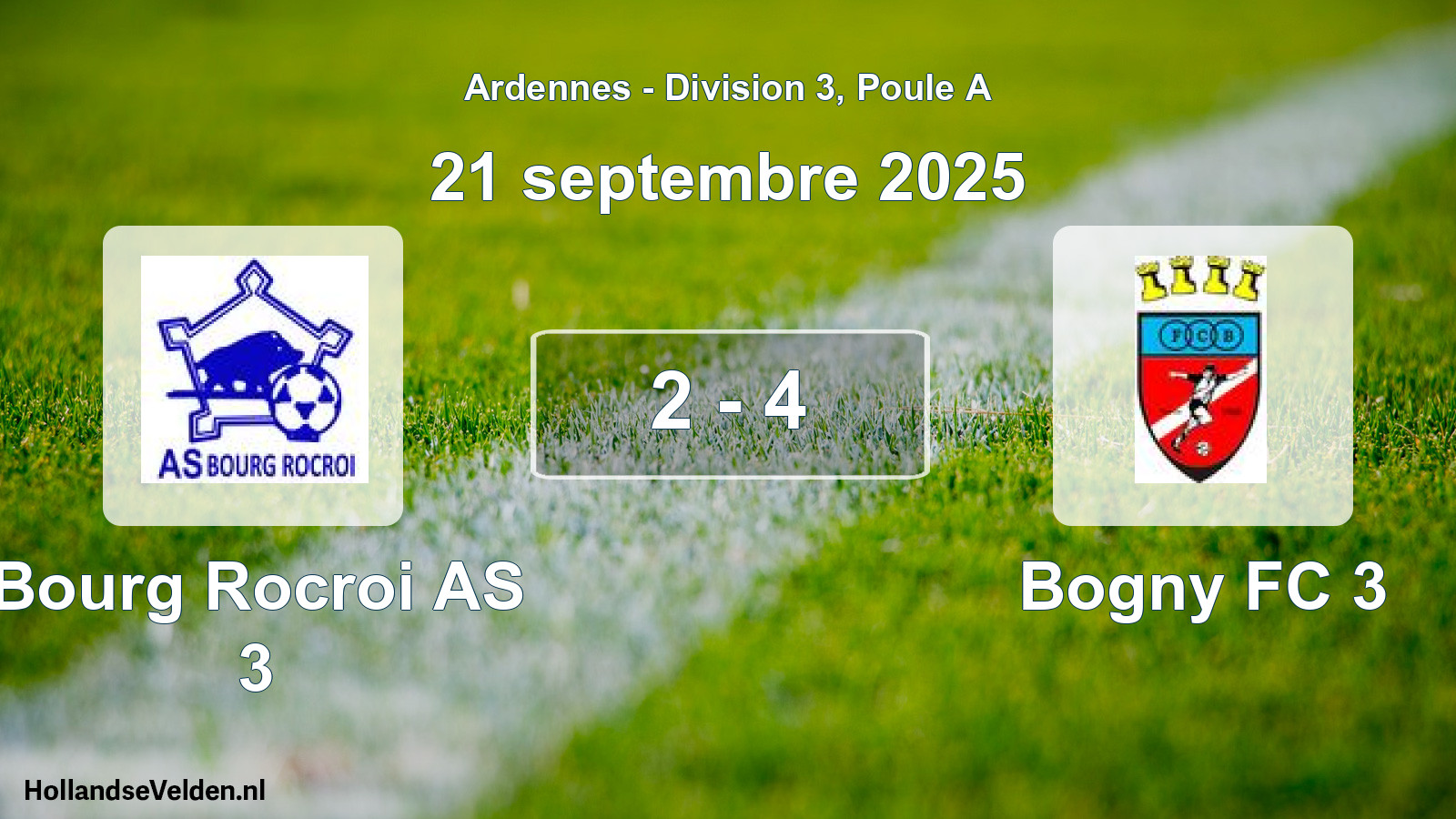 Match joué: Bourg Rocroi AS 3 - Bogny FC 3 2 - 4 (21 septembre 2025)